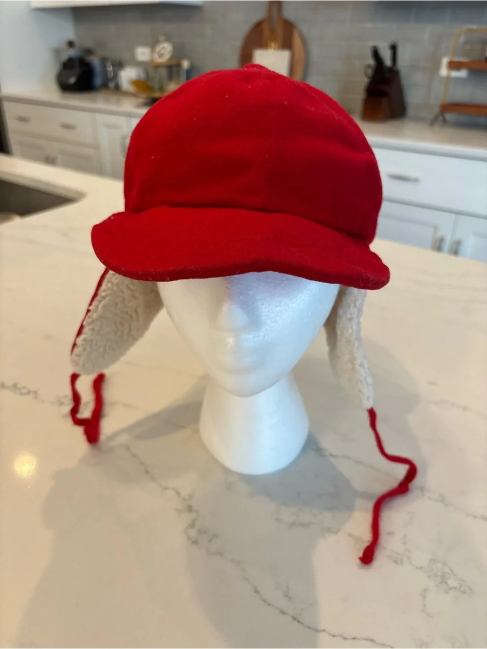 Vintage Red Sherpa-Lined Earflap Hat
